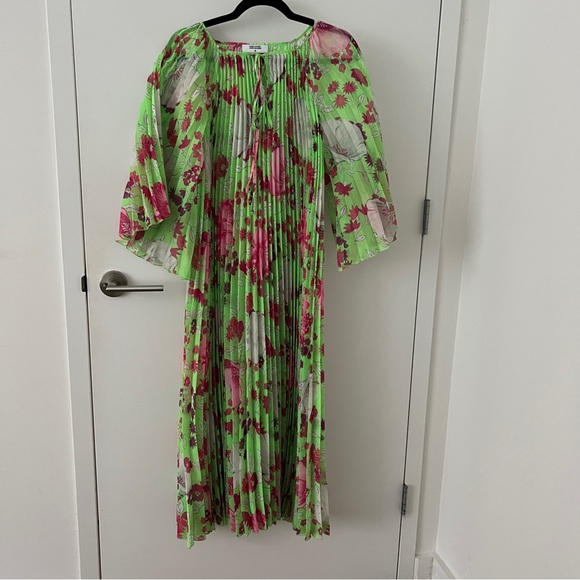 Christopher John Rogers Green/ Pink Floral Pleated Dress with Slip Size Medium - Picture 4 of 6